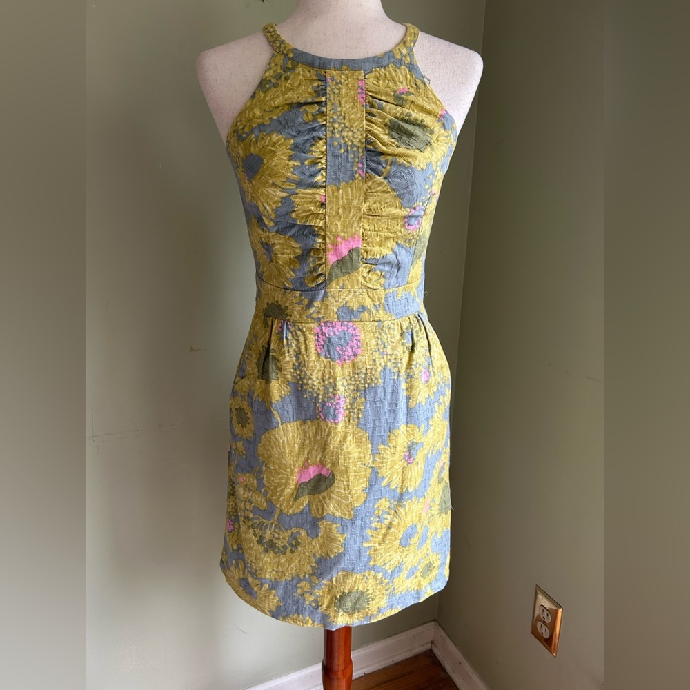 Anthropologie Beth Bowley halter neck jacquard print dress. Size 2 sleeveless